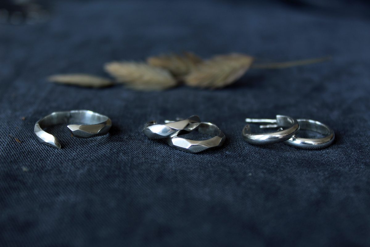 Silver faceted ring & hoops