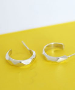 Faceted silver mini hoops